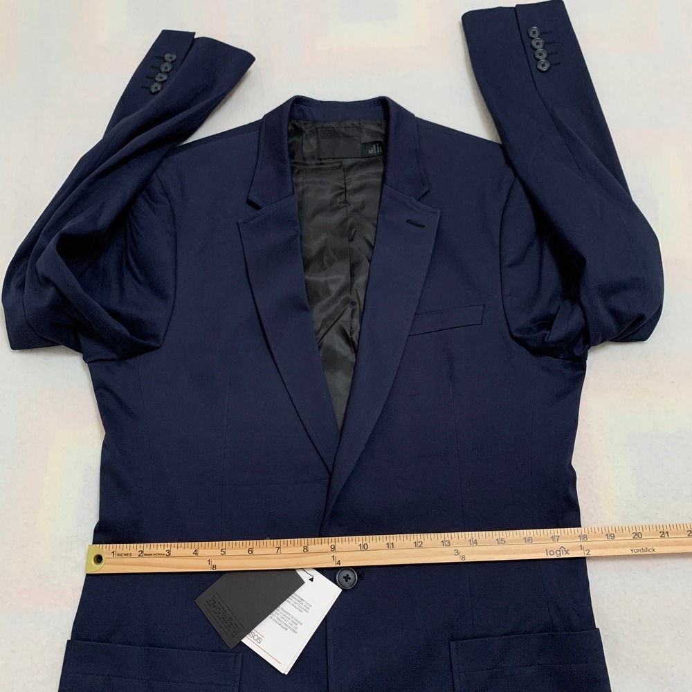 NWT ASOS Men's Navy Blue Slim Fit Blazer Jacket 40 Tall X-Long Cotton Blend - Picture 11 of 16